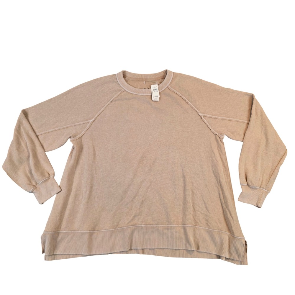 Aerie Womens Tan Raglan Long Sleeve Exposed Seam Sweatshirt Size Lg Oversized